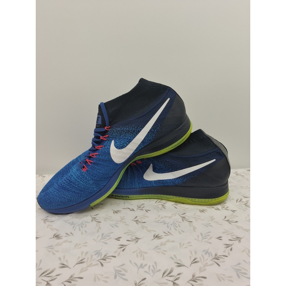 Nike Zoom All Out Flyknit Sneakers Size 14 Race Blue /Volt Glow 844134-401